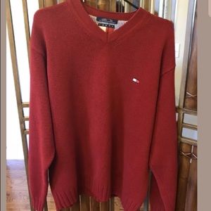 Red tommy hilfiger V Neck sweater large men
